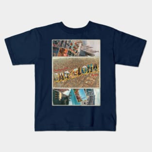 Greetings from Barcelona in Spain vintage style retro souvenir Kids T-Shirt